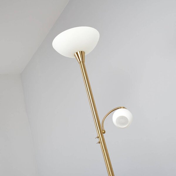 Lampa podłogowa Lindby Elaina, lampka do czytania, kolor mosiądz, 183cm E27 Elaina, mosiężny / złoty, salon / jadalnia, metal, nowoczesny