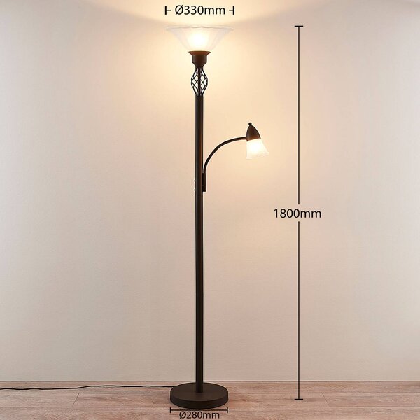 Lucande Lampa stojąca Dunja, biała/rdzawa, metal, lampka do czytania Dunja, brązowy / rdzawy, salon / jadalnia, metal, dworkowy / rustykalny