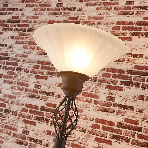Lucande Lampa stojąca Dunja, biała/rdzawa, metal, lampka do czytania Dunja, brązowy / rdzawy, salon / jadalnia, metal, dworkowy / rustykalny