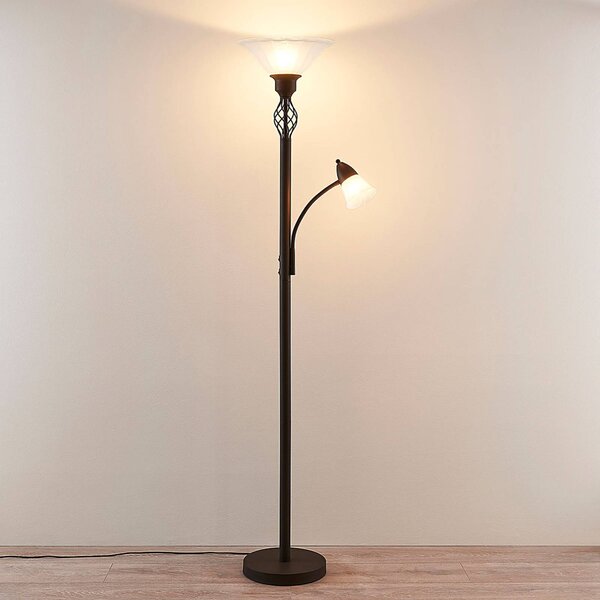 Lucande Lampa stojąca Dunja, biała/rdzawa, metal, lampka do czytania Dunja, brązowy / rdzawy, salon / jadalnia, metal, dworkowy / rustykalny