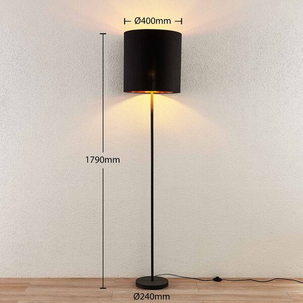 Lampa stojąca Nymar Lindby, czarny, salon / jadalnia, tkanina / materiał / jedwab, nowoczesny