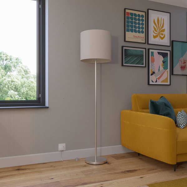 Lampa stojąca Everly Lindby, biały / opal, salon / jadalnia, tkanina / materiał / jedwab, nowoczesny