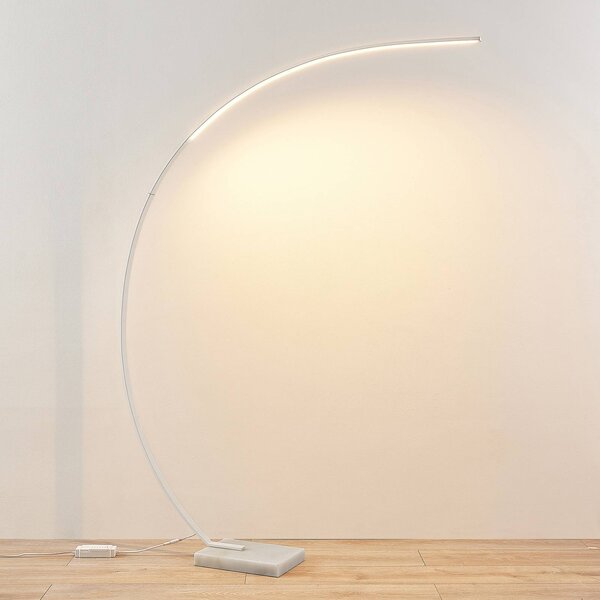 Lampa łukowa - lampa stojąca Kendra Lindby, możliwość ściemniania, biały / opal, salon / jadalnia, metal, nowoczesny