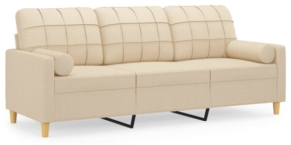 Sofa 3-osobowa z poduszkami, kremowa, 180 cm, tkanina
