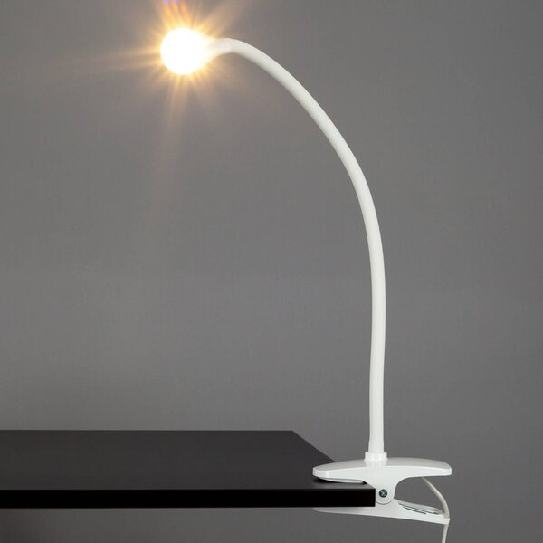 Lampka z klipsem BARIS Lindby, biały / opal, biuro, metal, nowoczesny