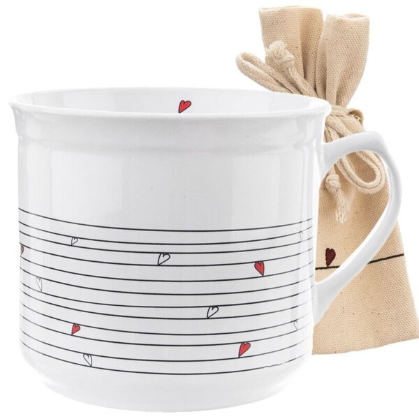 Kubek z woreczkiem ceramiczny biały SERCE 650 ml