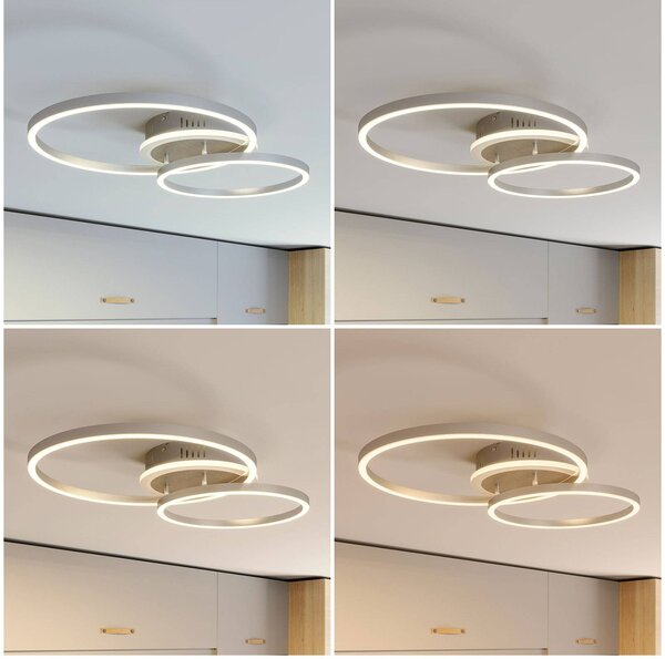 Inteligentna lampa sufitowa Edica Lindby, możliwość ściemniania, aluminiowy / szary / cynkowy, salon / jadalnia, aluminium, nowoczesny