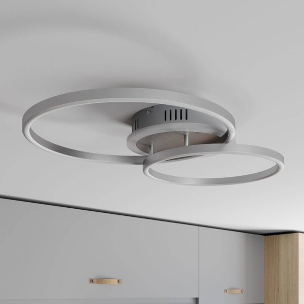 Inteligentna lampa sufitowa Edica Lindby, możliwość ściemniania, aluminiowy / szary / cynkowy, salon / jadalnia, aluminium, nowoczesny