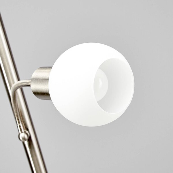 Lampa podłogowa Lindby Elaina, lampka do czytania, kolor niklowy, 180 cm, E27 Elaina, aluminiowy / szary / cynkowy, salon / jadalnia, metal, nowoczesny