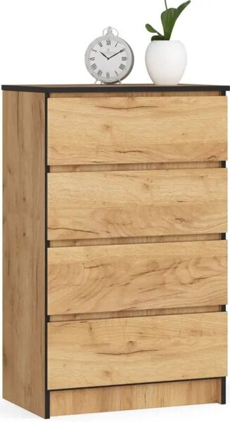 Komoda do sypialni, 4 szuflady, STILO, 60x40x99 cm, dąb craft, mat | TYLETEGOTU