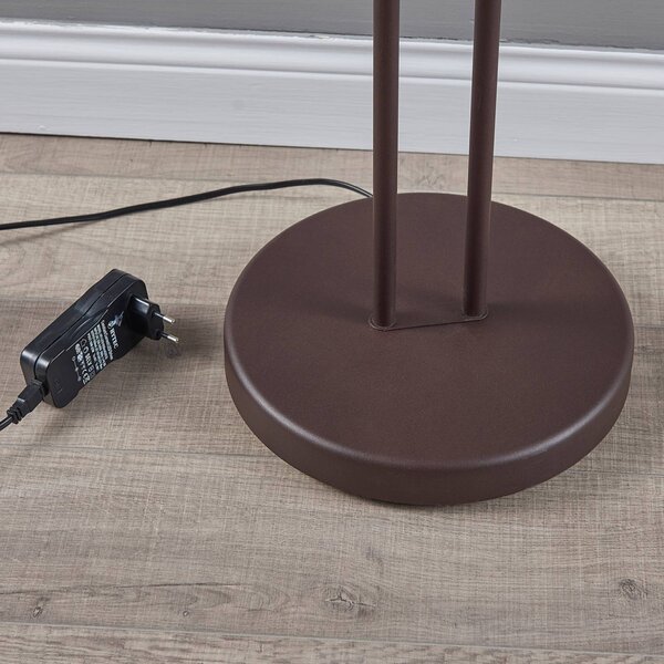 Lampa stojąca LED Yveta Lindby, możliwość ściemniania, brązowy / rdzawy, salon / jadalnia, metal, dworkowy / rustykalny