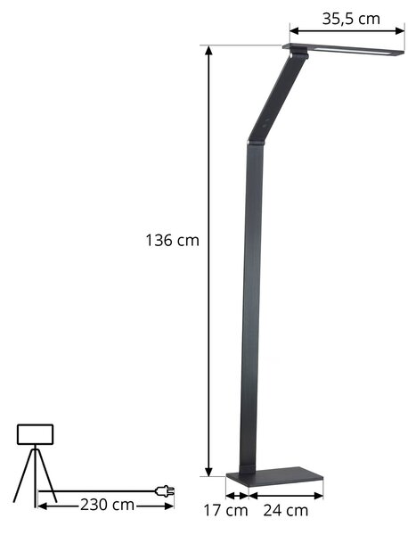 Lampa stojąca LED Salome Lucande, możliwość ściemniania, czarny, biuro, aluminium, nowoczesny