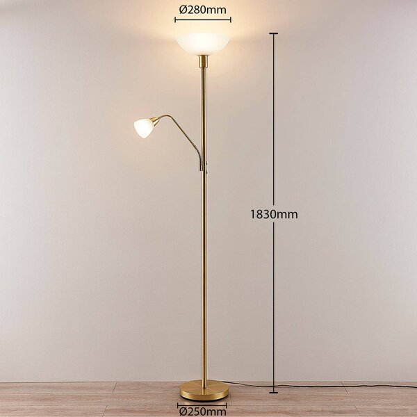 Lampa stojąca Jost Lindby, mosiężny / złoty, salon / jadalnia, metal