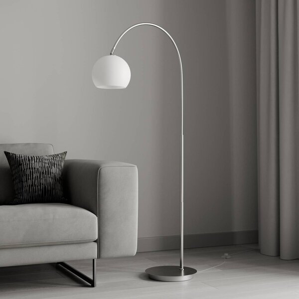 Lampa łukowa - lampa stojąca Cynthia Lindby, aluminiowy / szary / cynkowy, salon / jadalnia, szkło, nowoczesny