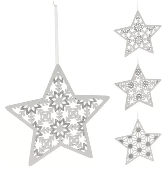 Świąteczna wisząca gwiazda GLITTER STAR 22 cm, biała