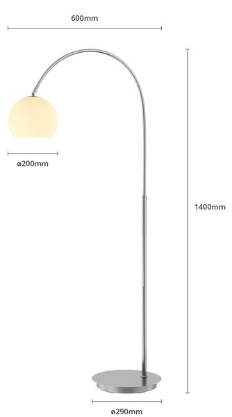 Lampa łukowa - lampa stojąca Cynthia Lindby, aluminiowy / szary / cynkowy, salon / jadalnia, szkło, nowoczesny
