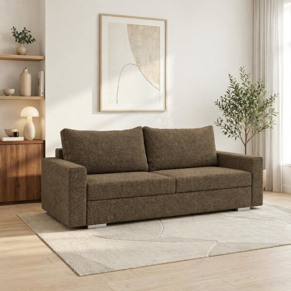 Sofa z Funkcją Spania DRAVOS Brązowa Boucle Nowoczesna