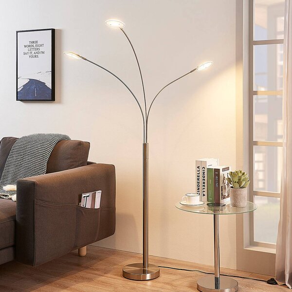 Lampa stojąca LED Anea Lindby, aluminiowy / szary / cynkowy, salon / jadalnia, metal, nowoczesny