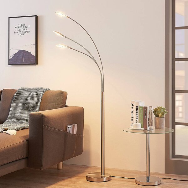 Lampa stojąca LED Anea Lindby, aluminiowy / szary / cynkowy, salon / jadalnia, metal, nowoczesny