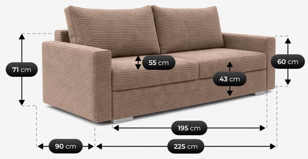 Sofa z Funkcją Spania DRAVOS Ciemnobeżowa Sztruksowa Nowoczesna