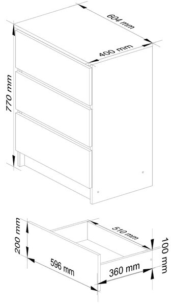 Komoda z 3 szufladami dąb artisan + kaszmir - Verris 10X