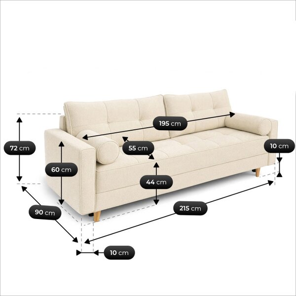 Sofa z Funkcją Spania LONAR Kremowa Boucle Nowoczesna