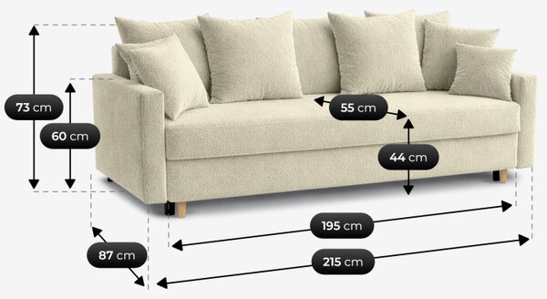 Sofa z Funkcją Spania MARIELA Kremowa Nowoczesna