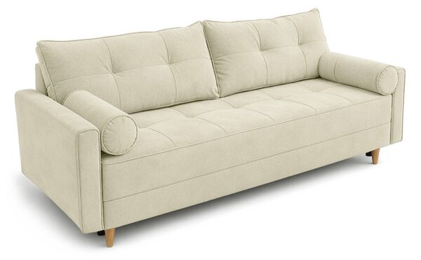 Sofa z Funkcją Spania LONAR Kremowa Welurowa Nowoczesna