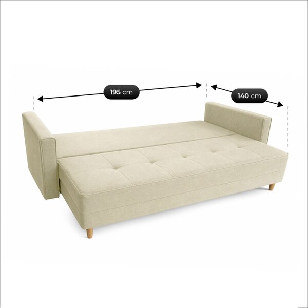 Sofa z Funkcją Spania LONAR Kremowa Welurowa Nowoczesna