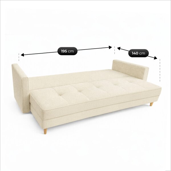 Sofa z Funkcją Spania LONAR Kremowa Boucle Nowoczesna
