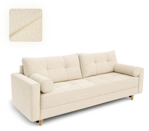 Sofa z Funkcją Spania LONAR Kremowa Boucle Nowoczesna