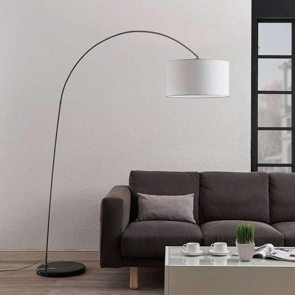Lampa łukowa - lampa stojąca Belinda Lindby, aluminiowy / szary / cynkowy, salon / jadalnia, tkanina / materiał / jedwab, nowoczesny