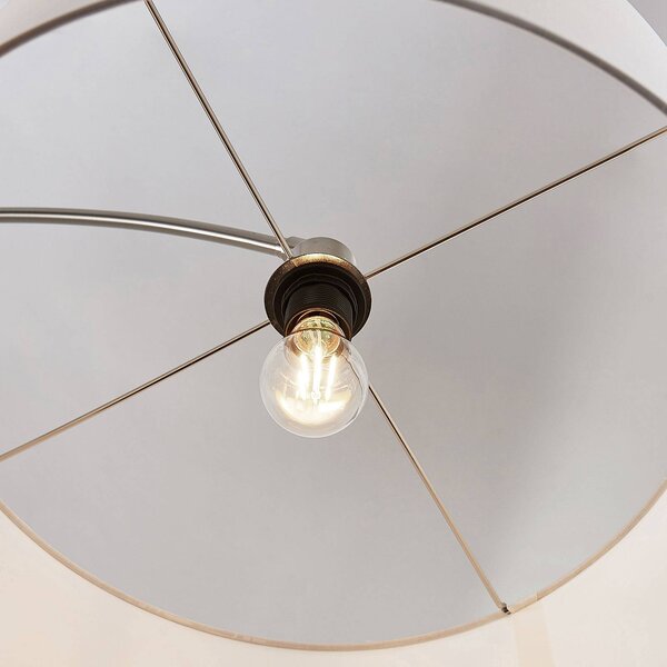 Lampa łukowa - lampa stojąca Belinda Lindby, aluminiowy / szary / cynkowy, salon / jadalnia, tkanina / materiał / jedwab, nowoczesny