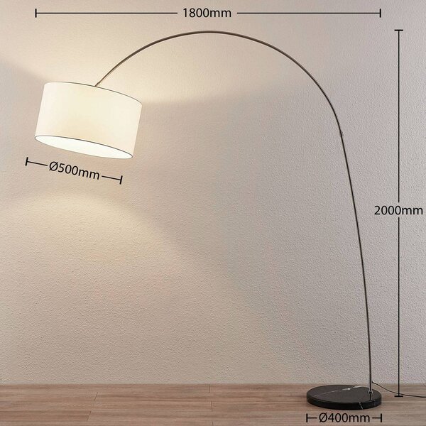 Lampa łukowa - lampa stojąca Belinda Lindby, aluminiowy / szary / cynkowy, salon / jadalnia, tkanina / materiał / jedwab, nowoczesny
