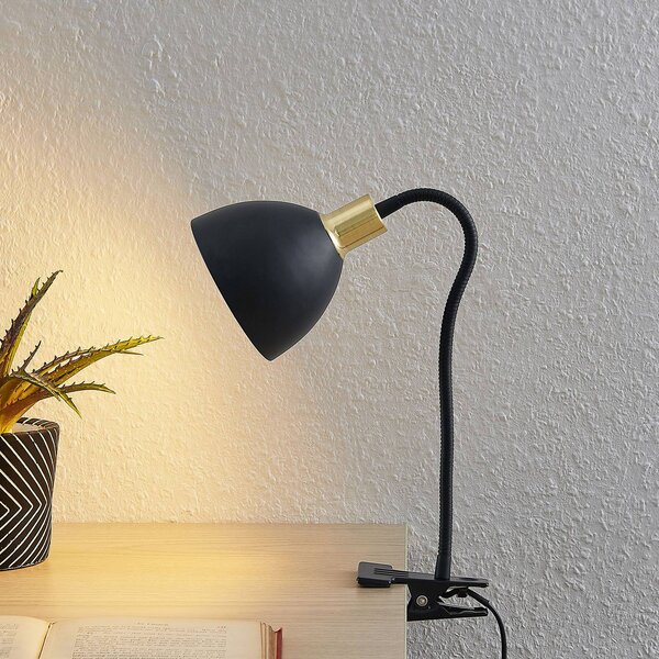 Lampka z klipsem Genora Lindby, czarny, salon / jadalnia, metal, nowoczesny