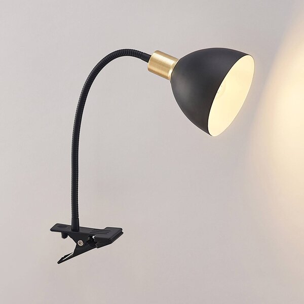 Lampka z klipsem Genora Lindby, czarny, salon / jadalnia, metal, nowoczesny
