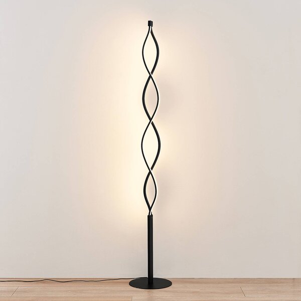 Lampa stojąca LED Welina Lindby, możliwość ściemniania, czarny, salon / jadalnia, metal, nowoczesny