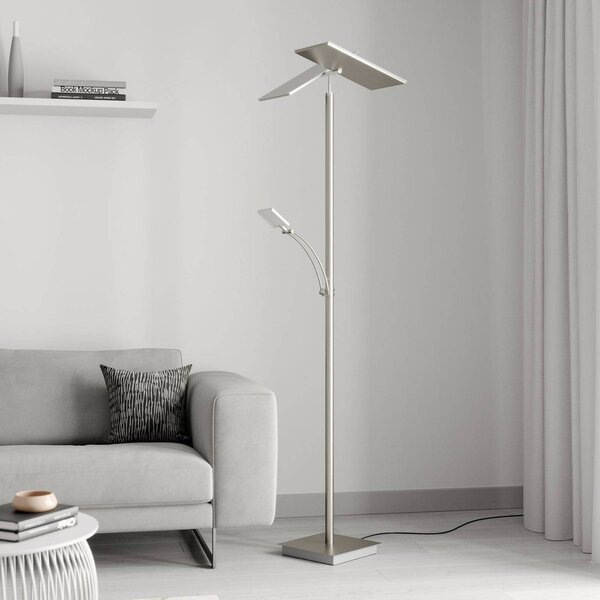 Lampa stojąca LED Parthena Lucande, możliwość ściemniania, aluminiowy / szary / cynkowy, salon / jadalnia, metal, nowoczesny