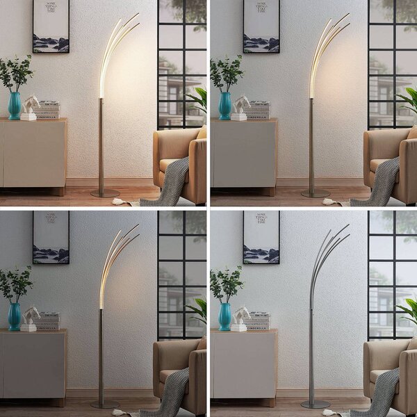 Lampa stojąca LED Boba Lindby, aluminiowy / szary / cynkowy, salon / jadalnia, aluminium, nowoczesny