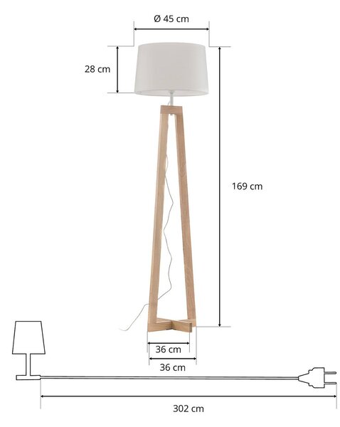 Aluminor Lampa podłogowa LS z drewna i tkaniny, biała