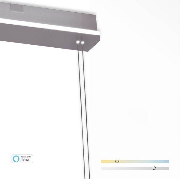 Q-Smart-Home Inteligentna lampa wisząca Q-Etienne, możliwość ściemniania, aluminiowy / szary / cynkowy, salon / jadalnia, metal, nowoczesny