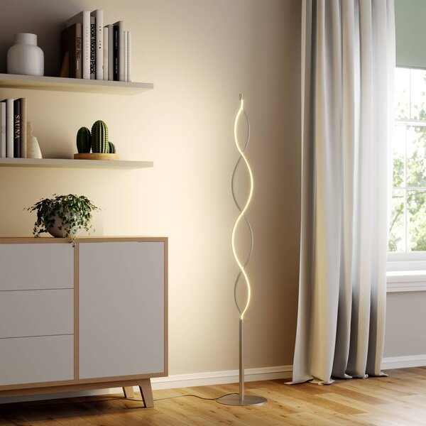 Lampa stojąca LED Auron Lindby, możliwość ściemniania, aluminiowy / szary / cynkowy, salon / jadalnia, tworzywo sztuczne, nowoczesny