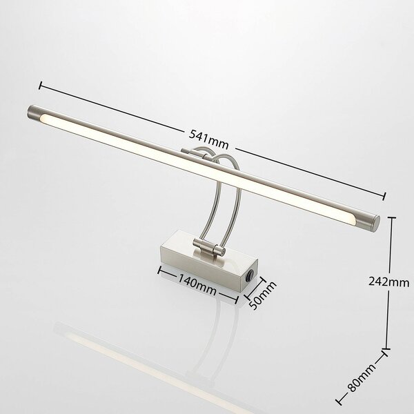 Oświetlenie obrazów LED Lucande Dimitrij, nikiel, metal, 54cm Dimitrij, aluminiowy / szary / cynkowy, salon / jadalnia, metal, nowoczesny