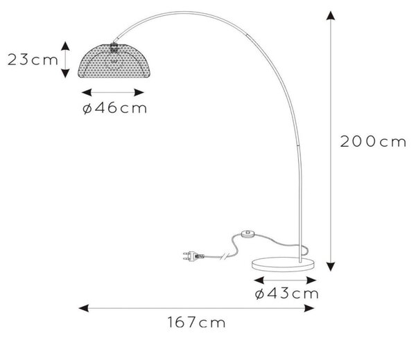 Lucide Lampa łukowa - lampa stojąca Mesh, czarny, salon / jadalnia, metal, nowoczesny