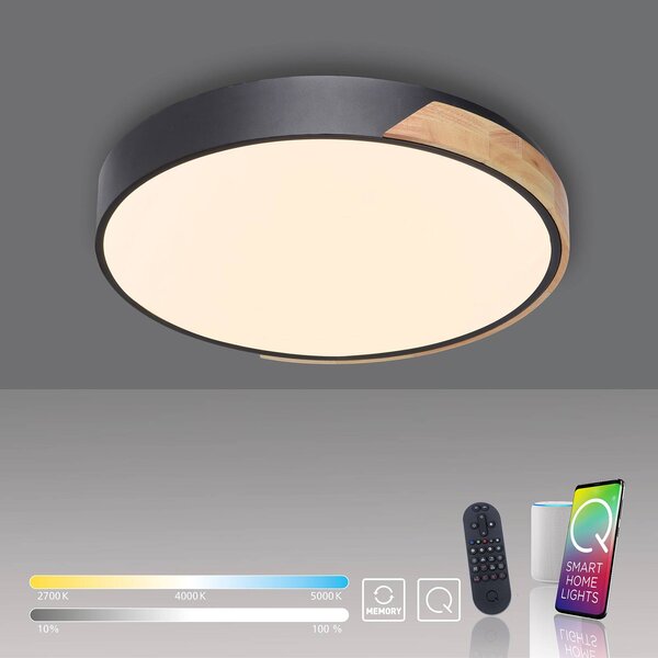 Q-Smart-Home Inteligentna lampa sufitowa Q-BILA, możliwość ściemniania, czarny, salon / jadalnia, metal