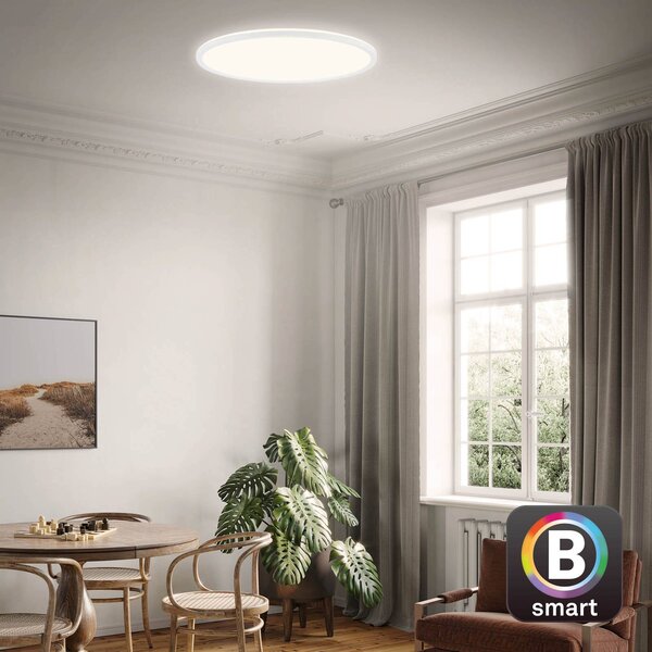 Briloner Inteligentna lampa sufitowa Slim S, możliwość ściemniania, biały / opal, kuchnia, tworzywo sztuczne, nowoczesny