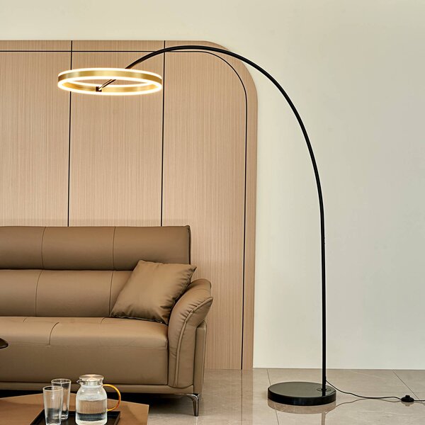 Lampa łukowa - lampa stojąca Yekta Lucande, możliwość ściemniania, czarny, salon / jadalnia, metal, design