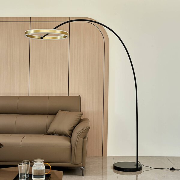 Lampa łukowa - lampa stojąca Yekta Lucande, możliwość ściemniania, czarny, salon / jadalnia, metal, design