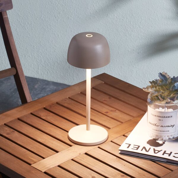 Lindby Arietty, lampa stołowa LED z akumulatorem, beżowa, ściemniana, IP65 Arietty Lindby, możliwość ściemniania, kremowy / amber, salon / jadalnia, aluminium, nowoczesny