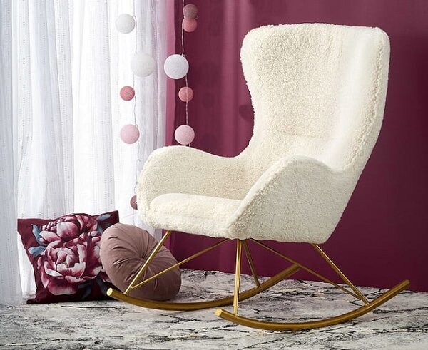 Bujany fotel uszak kremowy bouclé | Umeblowana.com